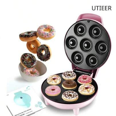 UTIEER Mini Donut 7 Agujeros Máquina para Waffles y Donas, Máquina para Hacer Donas, Máquina para Hacer Masa, Máquina para Postres Doméstica Máquina Eléctrica Para Mini Donas Antiadherente 7 Rosquillas