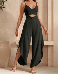 Macacão Feminino Pantacourt Pantalona Alcinha Social Viscose - Preto - Visão 4
