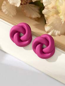 1 par de pendientes de aro retorcidos de estilo minimalista punk europeo y americano, adecuados para vacaciones y uso diario - Rosa - Ver 1