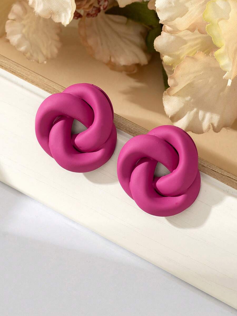 1 par de pendientes de aro retorcidos de estilo minimalista punk europeo y americano, adecuados para vacaciones y uso diario - Rosa - Ver 1