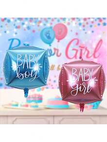 22-Inch Square Gender Reveal Party Balloons, Cubic Design, Suitable For Gender Reveal Celebrations, Perfect For Gender Reveal Parties, Birthday Decorations - Multicolor - View 2