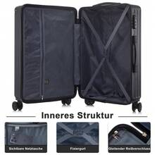 YONSLY Large Suitcase 28/24/20/16 Inches With 4 Wheels 360° Combination Lock Mesh Pocket Soft Rubber Handle Hard Shell Trolley Lightweight Suitcase - 黑色 - 查看 5