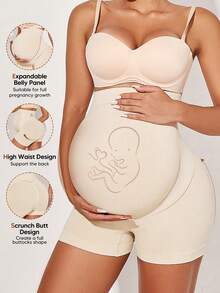 Maternity High Waist Belly Support Shorts With Expandable Abdominal Panel Summer - Champagne - View 3
