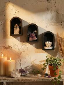 1pc/2pcs/3pcs Fashionable Arched Wooden Floating Wall Shelf, Minimalist Style Decor Wall Rack, Nordic Arched Wall-Mounted Shelf, Multi-Functional Easy Installation Space-Saving Storage Solution, Suitable For Bathroom, Bedroom, Living Room And Kitchen, Creative Birthday Gift (Random Color/Style) - Color/style Random - View 5