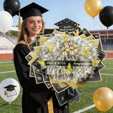 QY- Class Of 2026 Graduation Gift Graduation DIY Money Bouquet With Butterflies Floral Wrapping Papper Flower Bouquet Kit For Middle High School College DIY Grad Gift Black Gold -9929 - As Pic - View 7