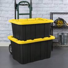 Industrial Storage Tote, 27 Gallon Durable Clear Plastic Storage Bin With Snap-Fit Lid, Yellow, 4 Pack - Đen/Vàng - Xem 6