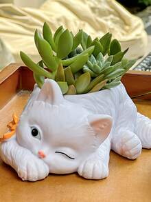 1个创意斜卧猫花盆，猫咪造型多肉植物盆栽，家居装饰，耐用树脂材质，适合种植干花，室内/室外园艺装饰，圣诞节、节日装饰，园艺礼品 - 多款1 - 查看 6