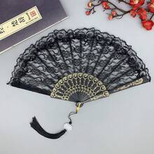 1pc Vintage Tassel Lace Hand Fan (Chinese Folding Fan), Perfectly Suitable For Cosplay, Photography, Summer Cooling, Wedding Favors, Tea Parties And Other Occasions. Summer Cooling - Fan (non-electric) - View 2