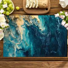 1pc/4pcs/6pcs/8pcs Abstract Seawater Pattern Linen Placemats, Suitable For Dining Table, All Season Decor, Modern Washable Table Mats, Room Decor, Coasters, Kitchen Dining Mats, Indoor Outdoor Party Decoration, Home Decor, Ideal Gift - Multicolor - View 8