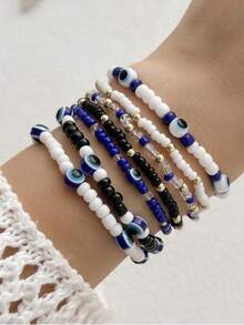 Pulsera de cuentas de ojo de diablo de colores de moda con ojos azules y 7 capas - Multicolor - Ver 1