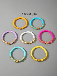 imoli 7件套波西米亚风软陶珠手链套装，适合女性日常叠戴，亦可作为海滩度假首饰礼品。 - 彩色 - 查看 11