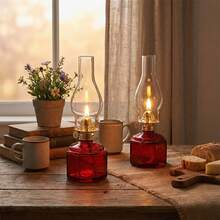 amanigo Antique Multicolor Hexagon Kerosene Lamp, Clear Glass Hurricane Oil Lantern With Adjustable Flame Wick, Romantic Atmosphere Decor For Dinner Table Farmhouse Christmas Gift - 1PC - View 5