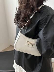 Hevel 优雅新月形腋下单肩包，女士时尚休闲纯色腋下包，白色包包，女士包袋 - 白色 - 查看 2
