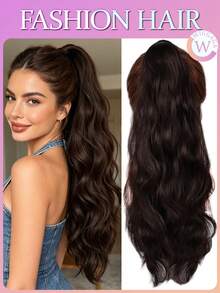 WIGGAGA SS-Inspired Women's Vacation Outfit, Valentine's Day Summer Apparel, Summer Ponytail Accessories 4-Tooth Claw Ponytail Clip, 20-Inch Long Brown Wavy Heat-Resistant Synthetic Fiber Ponytail Extension For Daily Use - Coffee Brown - View 1