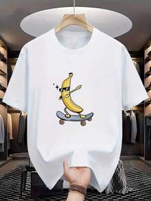 Jungen-T-Shirt mit Bananen-Skateboard-Grafik - Kurzärmeliges, lässiges Sommer-Oberteil mit Skate-Bananenschalen-Print, Rundhals-T-Shirt für Skateboarding und Outdoor-Spiele, Größe () - Maschinenwaschbare Skate-Bekleidung, für Teenager, Sommerkleidung, Hemden für Jungen und Mädchen, gefertigt aus atmungsaktiver 120% Baumwolle. - Weiss - Übersicht 8