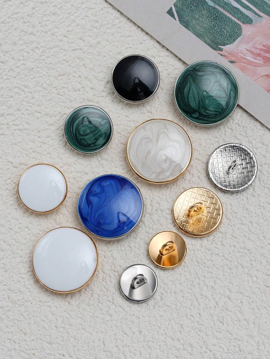 10颗/包圆形金属小纽扣，适用于毛衣、外套、衬衫、开衫、夹克等DIY缝纫装饰纽扣，尺寸：12/15/20毫米