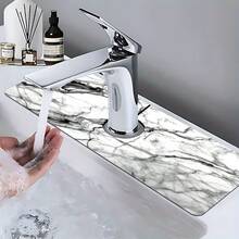 1pc Marble Pattern Printed Faucet Mat, Polyester, Quick Drying, Easy To Clean, Suitable For Kitchen And Bathroom, Easy To Install, Daily Decor, Gift, Bathroom Mat, Faucet Mat, Faucet Accessory - Multicolor - View 3