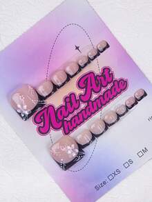 10 Peças Adesivos de Arte de Unhas Feitos à Mão no Estilo Y2K, Decalques de Manicure Francesa Nude e Preta com Strass e Padrões Florais, Adequado para Festas, Casamentos, Uso Diário, Acompanha Ferramentas de Unhas, Ótimo Presente para Mulheres e Meninas Unhas Postiças - Preto - Visão 2