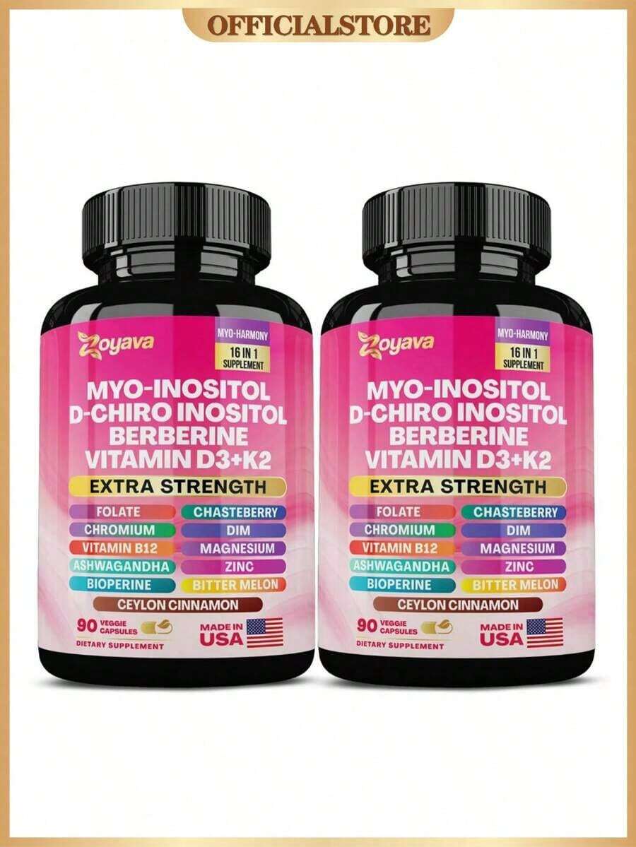 1 Pcs Women's Hormone & Cycle Support | All-In-One Supplement With Myo-Inositol, D-Chiro Inositol & 13+ Active Ingredients | 90 Vegan Capsules | Made In USA - 2 Bottles - View 1