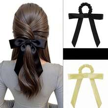 1pc Light Grey Bow Hair Scrunchie - Light Grey - View 1