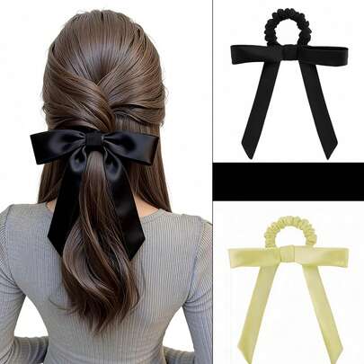 1pc Light Grey Bow Hair Scrunchie
