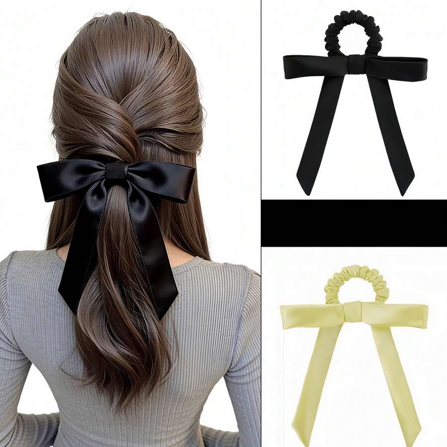 1pc Light Grey Bow Hair Scrunchie - Light Grey - View 1