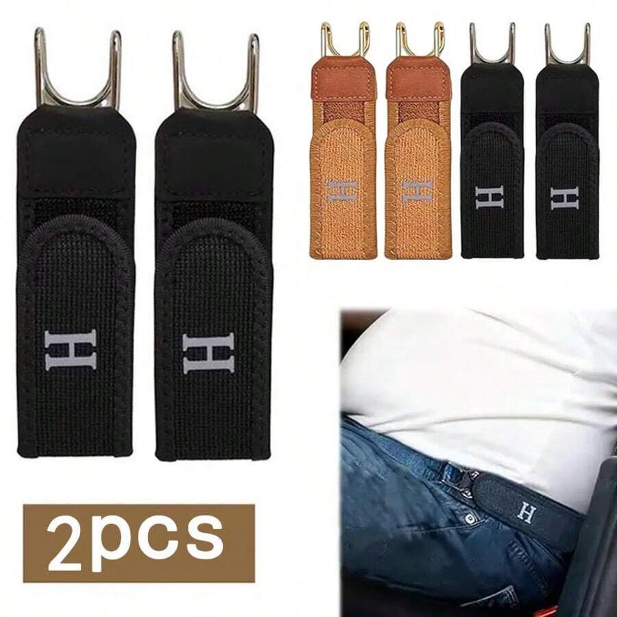 Unisex Elastic Waist Belt - Metal Hook Buckle Less Invisible Design For Work & EDC With Carabiner - 2pcs - 查看 1