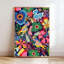 1幅波西米亚风彩色鸟语花香墙画，植物印花帆布画，充满活力的热带花卉海报，异想天开的极繁主义家居装饰，适用于客厅、卧室、儿童房，无框/有框/木质海报架 - 圖案 - 查看 5