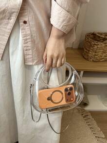 Fashionable Acrylic Box Transparent Handbag Crescent Bag New Women's Mini Small Bag Chain Shoulder Crossbody Bag Phone Wallet Cosmetic Bag Lipstick Earphone Pouch - Silver - View 7