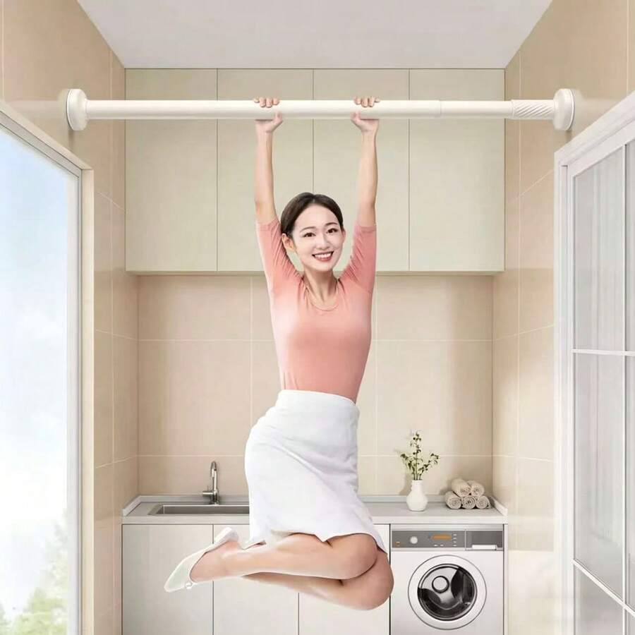 加厚金属伸缩晾衣架，免钻孔浴室浴帘杆，卧室窗帘杆，衣柜支撑杆 - 多色 - 查看 1