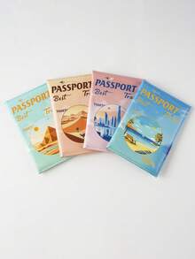 1Pc Cute Cartoon Passport Card Holder Bag Mountain Camel City Scenery Large Capacity Multifunctional Simple And Fashionable Card Bag Retro And Exquisite - Multicolor - View 7