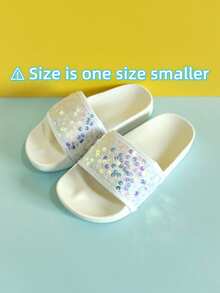 Girls' Glitter Fashion Casual Slippers, Soft & Comfortable Shiny Flat Slides, Suitable For Indoor & Outdoor Wear All Seasons - White - View 12