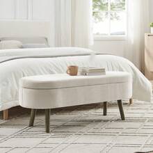 Multifunctional Storage Bench / Soft Chenille Fabric Modern Storage Bench / 20L Storage Space / Wooden Legs / For Bedroom, Living Room, Shoe Bench, Hallway - 米色 - 查看 10
