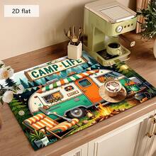 1 pieza Estera de secado multiusos, diseño con patrón retro de caravana y geométrico, adecuado como estera de secado de platos, estera para máquina de café, regalo para el hogar y decoración de escritorio - XYLSD-193 - Ver 4
