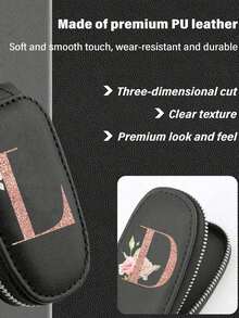 Zipper Keychain - Fashionable Red Flower Gold Letter (A-Y) Design, PU Leather Organizer, Suitable For Car, Home And Office Keys, Great For Valentine's Day, Graduation, Teacher's Day Gifts, Unisex, Travel Accessory, Elegant Jewelry, High-Quality Craftsmanship, Professional Accessory - Multicolor - View 4