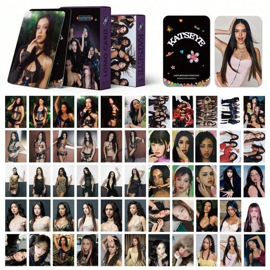 55张/套 KATSEYE 精美照片卡,55张 K-Pop Lomo 卡,全息防水高清复古风格偶像交换卡,适合女孩房间装饰和收藏 - 彩色 - 查看 1