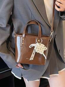 Sac seau mini de couleur unie, sac à main et sac à bandoulière polyvalent et décontracté - Café - Voir 4