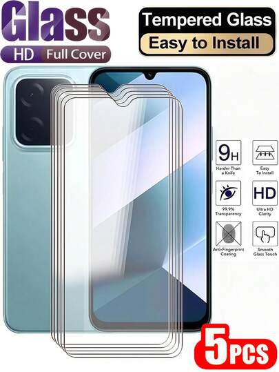 Shockproof Android Phone Screen Protector 5pcs Ultra-Clear Tempered Glass Screen Protector Full Coverage For Xiaomi 15T 14T Poco X7 X6 X5 M6 M5 Pro Note 13 12 14 4G 5G 14C 13C 9H Hardness Anti-Explosion Anti-Scratch Oil-Resistant Auto-Adsorption Easy Installation Support Fingerprint Identification Mother's Day Gift Anniversary