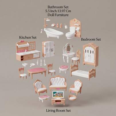 1:12 Scale Doll House Furniture Set, Includes Living Room, Kitchen, Bedroom And Bathroom Miniatures, Plastic Toys For 3-8 Years Old Girls - Pretend Play Housekeeping Series,Doll Kitchen,Dolls,Doll Toys,Dollhouse Accessories,Doll Toy,Kitchen Items>Doll