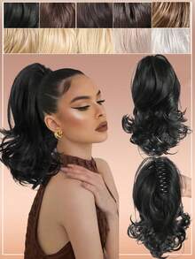 Synthetic Claw Clip Ponytail Hair Extensions Short Curly Natural Tail False Hair For Women Horse Tail Hairpiece - Multicolor - View 17