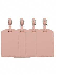 Solid Color PU Leather Luggage Tag, Simple Black Suitcase Tag, Gold Leather Luggage Tag, Pink And Rose Red Travel Vacation Women's Luggage Tag, Unisex Couple Suitcase Handle Tag, Adjustable Buckle - Multicolor - View 21