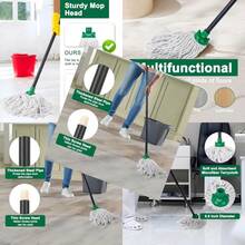 Mop For Floor Cleaning2 Pcs Cotton String Wet Mops Replacement Head Compatible With Microfiber Cloth Mop Refill And 0.8" Diameter Mops Handle Green 1 Handle And 2 Heads - Green - 查看 2