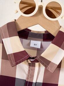 Young Boy Casual Plaid Short Sleeve Shirt - Burgundy - View 3