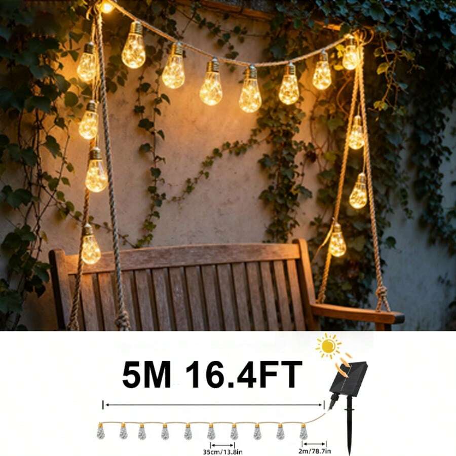 10 LED Solar Powered String Lights, 8 Lighting Modes, Auto On/Off At Night, Decorative Lights For Fence, Garden, Wedding, Camping, Christmas Tree - Warm white light - View 1