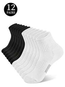 1/6/12 Pairs Heel Gripping Sports Socks, Contrast Stripe Design, Suitable For Daily Commute And Workout - Multicolor - View 19
