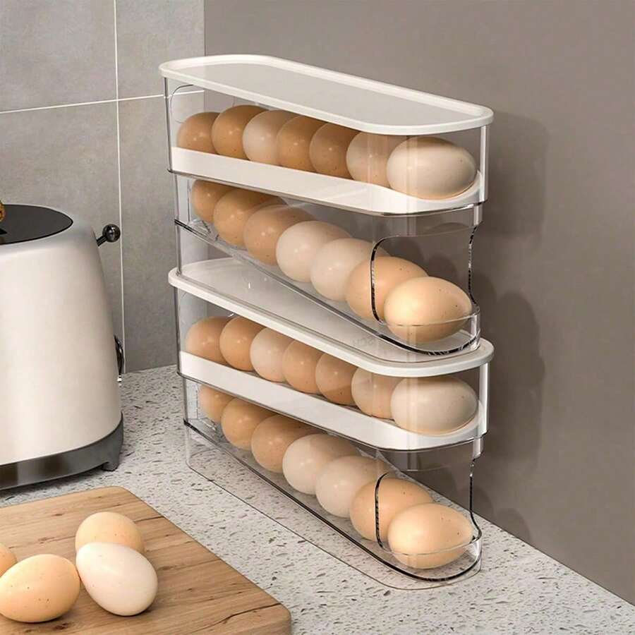1pc Rolling Egg Storage Box, Double-Layer Automatic Egg Roller, Refrigerator Egg Dispenser, Keeps Eggs Fresh, Suitable For Refrigerators, Cabinets And Storage Compartments, Kitchen Storage And Organization, Egg Storage Rack - Multicolor - View 1