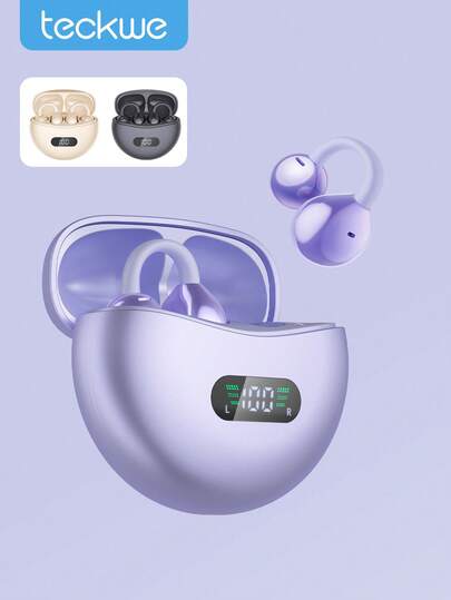 Teckwe Tai nghe kẹp tai LED màu tím, cách âm, thoải mái khi đeo lâu, thiết kế thể thao dạng mở, tai nghe không dây hỗ trợ gọi thoại, quà tặng ngày Valentine.