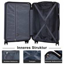 YONSLY Suitcase 16/20/24/28 Inch With 4 Wheels, 360° Combination Lock, Mesh Compartment, Soft Rubber Handle, Lightweight, Shockproof Trolley Suitcase, Carry-On Hard Shell Suitcase - 深藍 - 查看 4