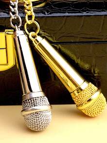 1pc Customizable Mini Microphone Music Keychain, Retro Speaker Pendant Keychain, Customizable Bag Charm Pendant, Mini Souvenir, Holiday Party Gift, Birthday Gift, Anniversary Gift, Music Lover Microphone Keychain, Ideal Gift For Musicians And Singers - Multicolor - View 4