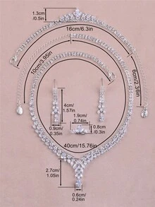 CORUIXI 女款鋯石珠寶套組 耳環項鍊手鍊戒指 亮面 4件組 銀色飾品 適合婚禮派對禮物 - 銀色 - 查看 13